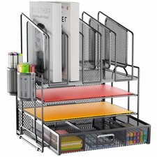 Desk Organizers, 4-Tier Mesh Desk File Organizer with 5 Vertical File Holders...