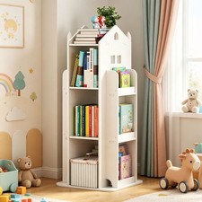 4 Tier Rotating Bookshelf 360 Display Bookcase Storage Shelf Tower White