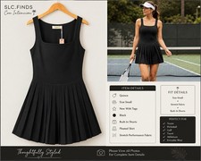 NWT Quince Black Pleated Tennis Dress Size Small Built-In Shorts. Short Sleeve