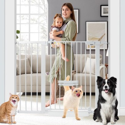 37 Inch Tall Baby Gate with Small Cat Door, Adjustable 29.55'' and 46.06'', Aut...