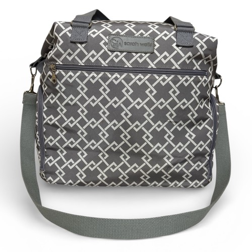 Sarah Wells Lizzy Breast Pump Bag Gray Deco Lattice Laptop Tote Pristine