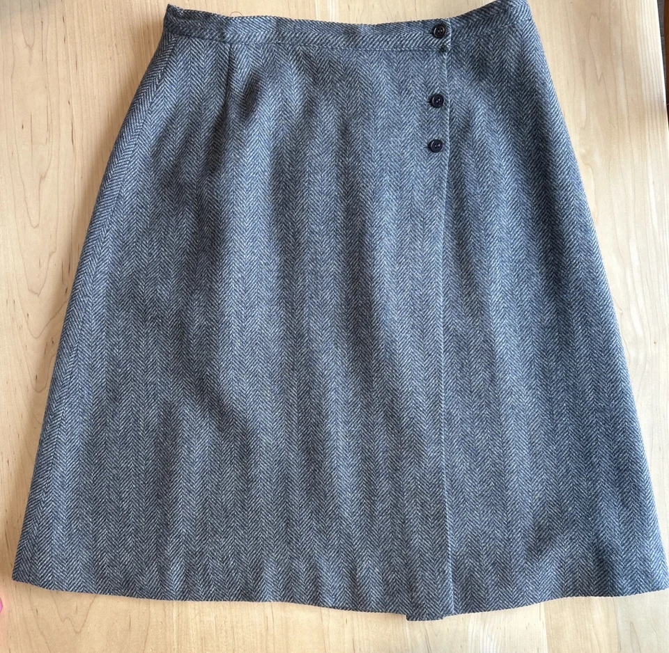 Винтажная женская квадратная шерстяная юбка Louisburg размер 12 серая с запахом Heritage Academia 80-е - Изображение 3 из 4
