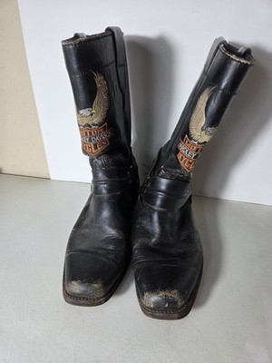 VTG Harley Davidson Motorcycle Embroidered Harness Leather Boots Sz 10 Y2K 