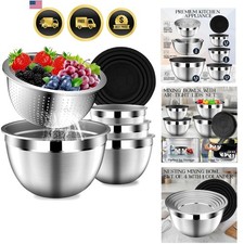 Mixing Bowls with Lids Set, Stainless Steel Mixing Bowls with Colander, Strai...