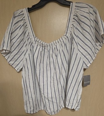 NWT Falls Creek Women's Plus 3X Square Neck T Shirt Top Blouse Cotton Striped 