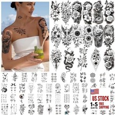 92 Sheets Flower Temporary Tattoos for Adults Women Girls, 17 Half Arm Fake 