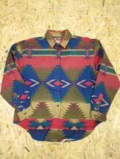 Vintage 70s 80s Woolrich Navaho Aztec Indian Button Down Up Western Shirt Size L