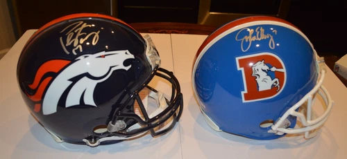 John Elway Old D, Peyton Manning Signed Autographed  Broncos Full Size Riddell