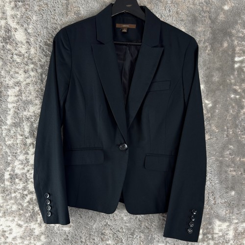 Merona Size 2 Wool Career Notched Blazer Jacket Black Single Button Long Sleeve