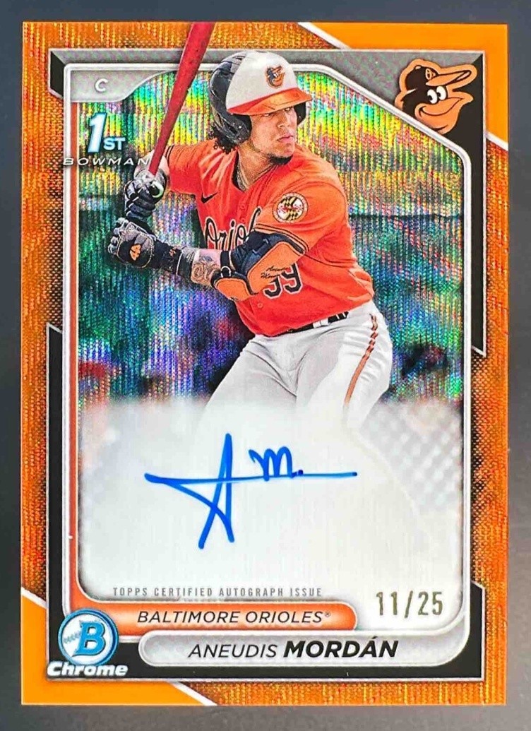 2024 Bowman Chrome Auto Orange Wave /25 #CPA-AMO Aneudis Mordan 1st Bowman