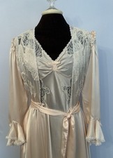 VTG Christian Dior Lingerie 2-Pc SET Gown/Robe Lace Trim Union Made Size S Pink