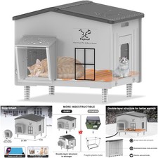 Large Weatherproof Insulated Outdoor Heated Cat House 100 Safe Escape Door