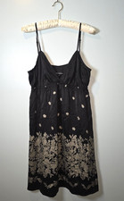 Vintage Express Womens Floral Silk Babydoll Slip Dress Sz L Fairy Black 90s Y2K