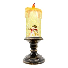 Christmas Snow Globe Candle Lantern with Snowman & Reindeer, Vintage-Style LE...
