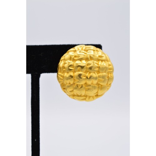 Givenchy Vintage Clip On Earrings Brushed Gold Matte Quilted Chunky Signed BinH - Picture 7 of 12