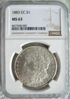 1883-CC Morgan Silver Dollar NGC MS-63