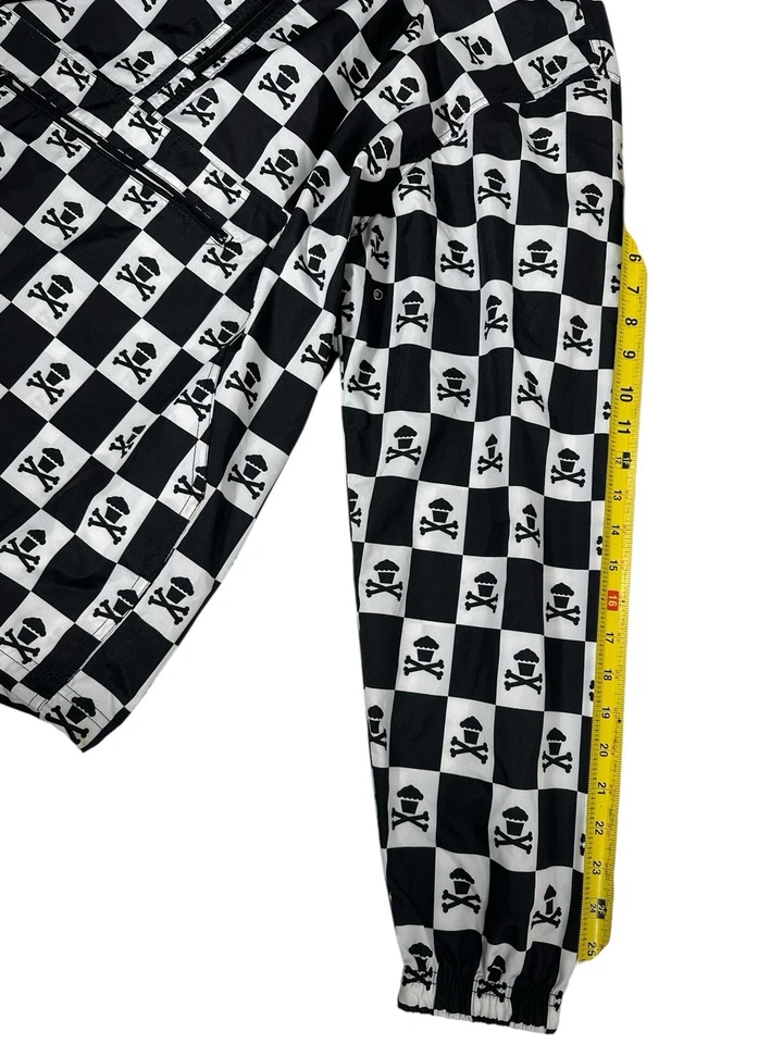 Johnny Cupcake Windbreaker Unisex Size Large Black White Checkered Skull 1/2 Zip - Image 2 of 4