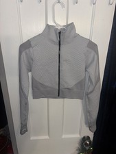 BELLA MOVEMENT Women's Large Cropped Activewear Full Zip Jacket Grey