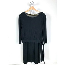 ELIE TAHARI 8 Tie Waist Layered Look Sweater Dress Tiered Viscose Wool Black 