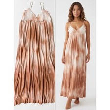Zara Pink Tie Dye Embroidered Applique Knit Bodice Midi Maxi Dress Size Medium