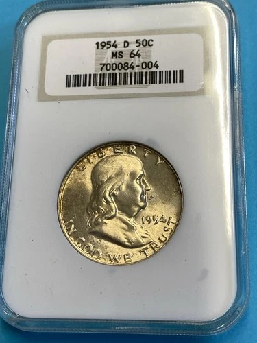1954-D 50C FRANKLIN SILVER HALF DOLLAR NGC MS64 OLD HOLDER
