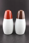 Vtg Gemco Westinghouse Milk Glass Salt & Pepper Shakers Brown Red Plastic Tops