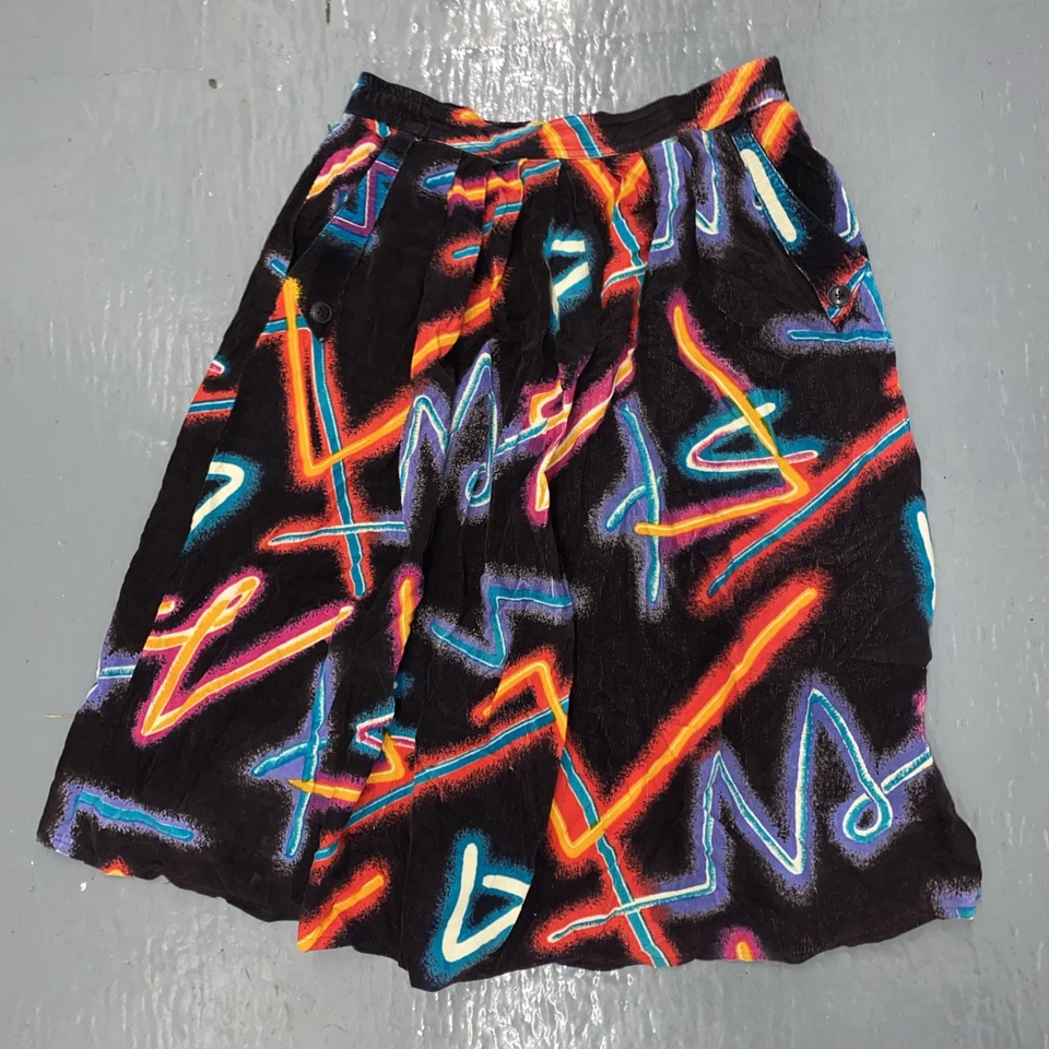 Falda vintage abstracta de pana con bolsillos para mujer pequeña Foto 2 de 4