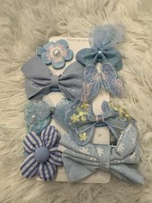 Kids Cartoon Hairpins Girls Cute Hair Clips Bow Flower 8 Pcs Blue