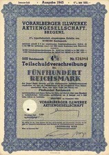 Vorarlberger Illwerke AG 1943 Bregenz RWE GROWAG Lorüns Vienna Stuttgart 500 RM