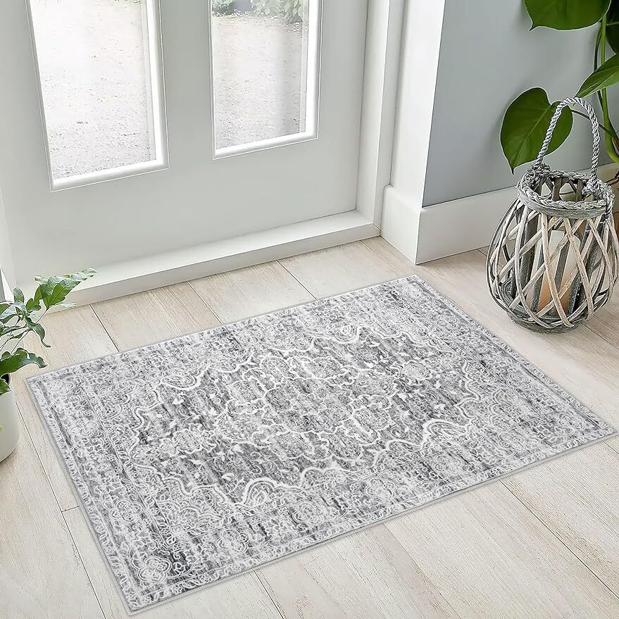 Vintage Area Rugs Indoor Grey Washable Runner Rugs NonSlip Soft Floral