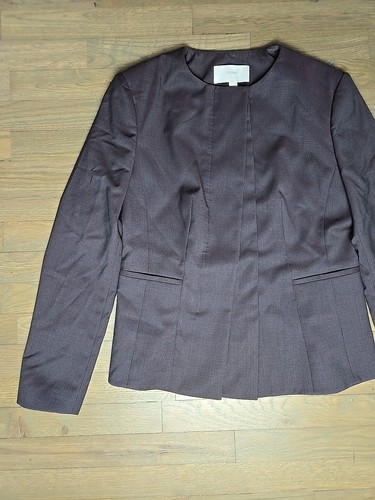 Hugo Boss Jadela 2 Blazer Sz 10 Check Houndstooth Burgundy Wool Asymmetric Wmns - Picture 4 of 13