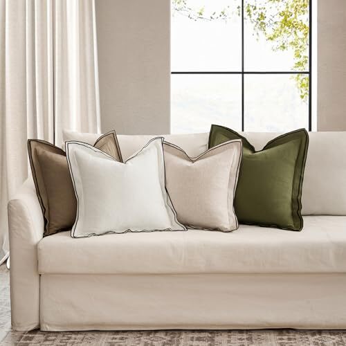 Linen Throw Pillow Covers, 2 Piece 18x18 Inch Natural Beige, Boho Euro - Picture 5 of 6