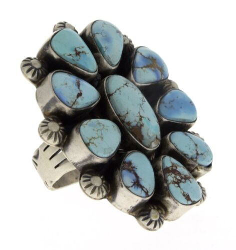 9 - Natural Golden Hill Turquoise Cluster Ring By Navajo Artist Kathleen Chavez - Picture 2 of 5