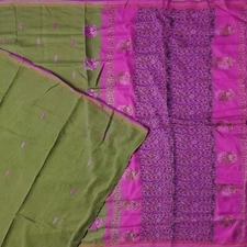 Namaste Vintage Green Sarees 100% Pure Silk Woven Indian Sari 5YD Craft Fabric