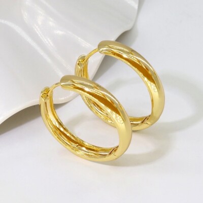 Women's Earrings Gold Plated 24 Karat Hoops 30Mm Waterproof O398