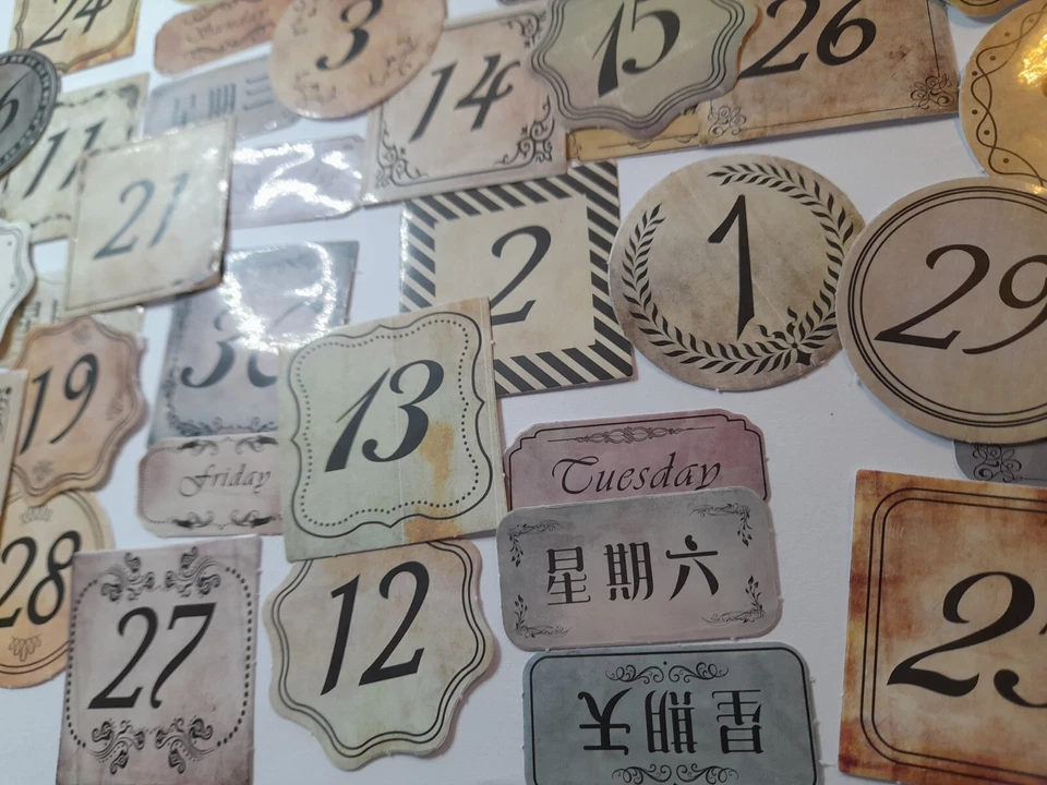 Numbers and Labels, Vintage Stickers, 45 pieces, Junk Journal Ephemera Collage - image 3 of 4