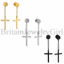 2-6pcs Stainless Steel Cross Drop Dangle Earring Screw Back Ear Stud Men Women