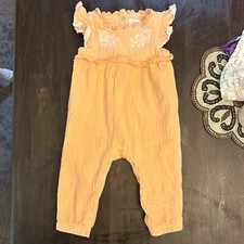 Cat  Jack Peach Embroidered Jumpsuit Romper Sleeveless Cotton Orange