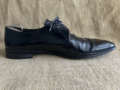 Prada Men\'s Black Textured Leather Plain Toe Derby Shoes Size 7 PRADA Mens Black Leather Plain Toe Derby Shoes Size UK 7  main image 4
