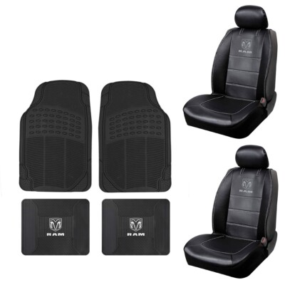 NEW 6PC BLACK ALL WEATHER HEAVY DUTY RAM RUBBER FLOOR MATS AND SEAT COVERS