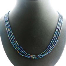 4 Strand Peacock Seed Beads Long Necklace, 23"