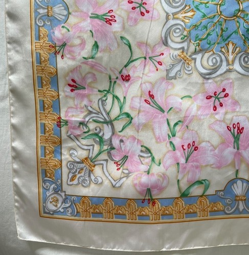 PIERRE BALMAIN White Pink Silky Print Large Vintage Head Square Scarf Ladies 28" - Picture 12 of 20