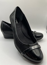 Giani Bernini Ambir 7.5M Shoe Black Patent Slip On Wedge Heel Cushion Insole