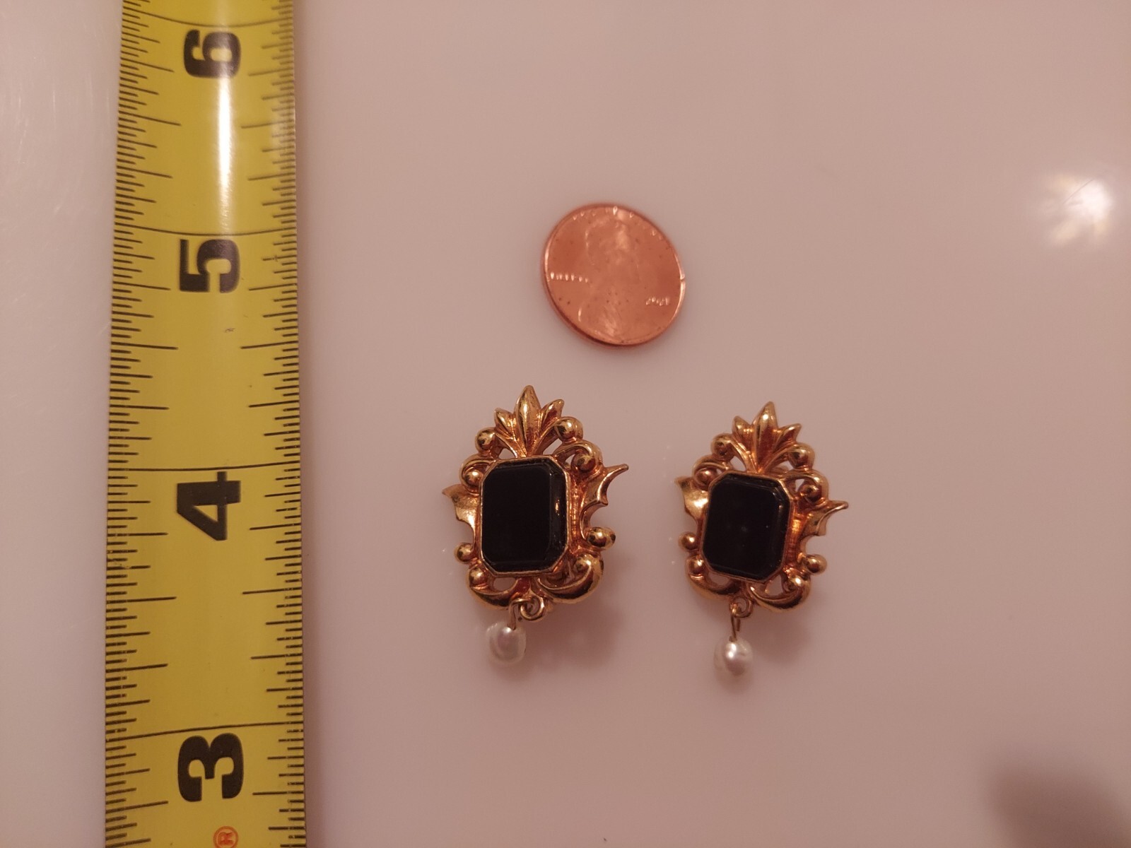 Avon black enamel drop dangle rectangular clip ea… - image 11