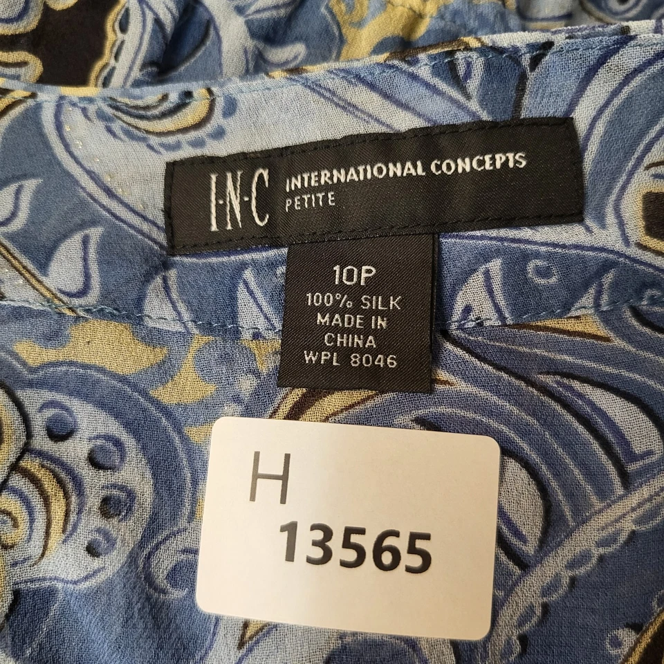 Pullover INC Mujer Top 10P Azul Paisley Seda Imitación Envoltura Manga Corta Foto 2 de 4