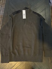 Calvin Klein Men  s Pullover Quarter Zip Sweater Shoulder Patches Size Small  