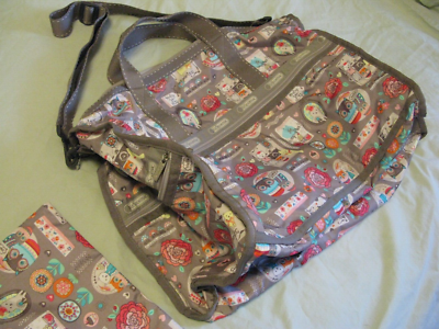 LeSportSac Owl & Kitty Cat Large Weekender Crossbody Tote Bag
