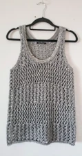Boho Hippy Romantic Feminine Diamante Silver Chunky Knit Vest Shell Top