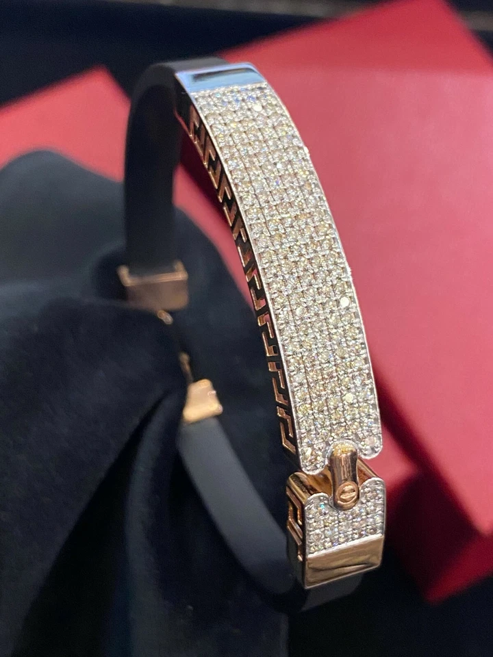 Pave 1.78 Cts F/VS1 Round Brilliant Cut Diamonds Unisex Bracelet In 585 14K Gold - Image 3 of 4