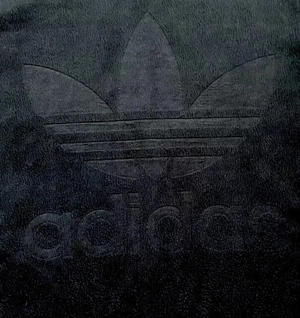 ADIDAS ORIGINALS BIG TREFOIL SPELL-OUT EMBOSSED VELOUR HOODIE BLACK MENS MEDIUM image 2